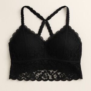 Judy‎ K Lace Bralette Criss Cross Back Lined Black Lingerie Top XL